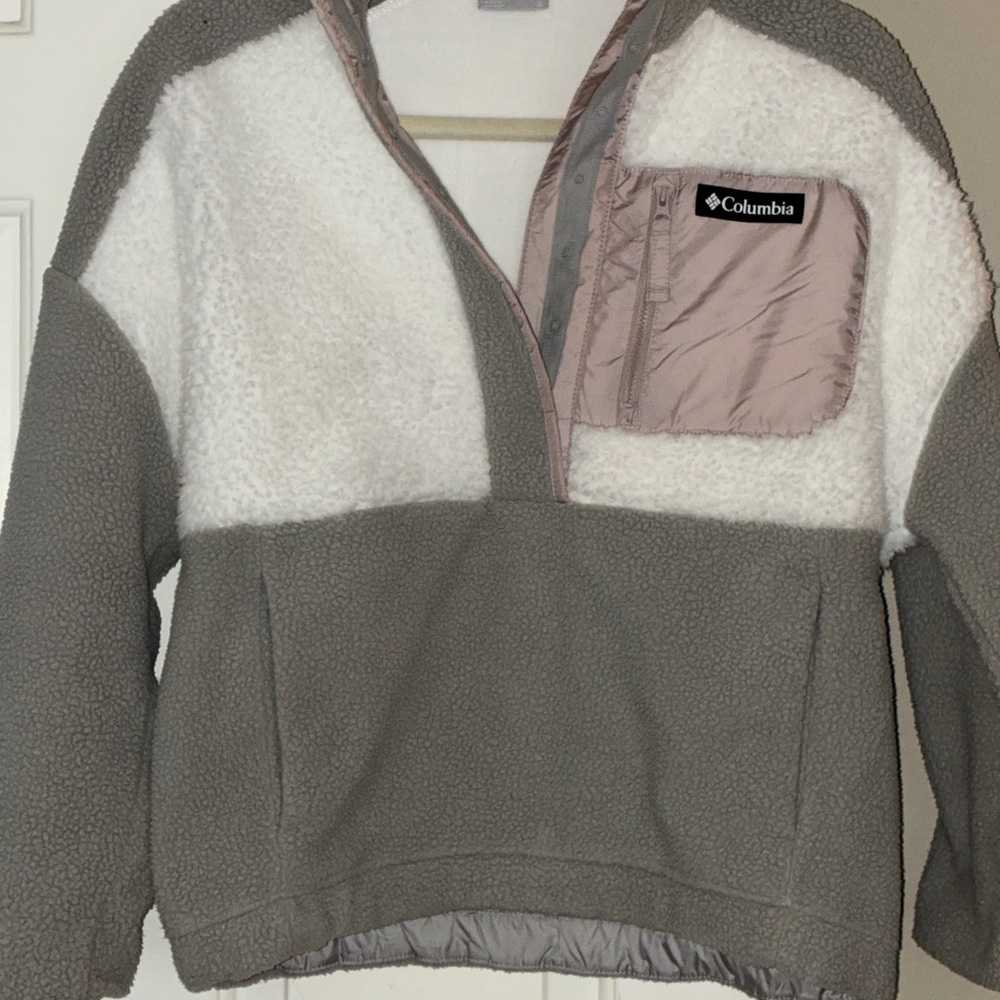 Columbia Women's Fleece Teddy Jacket - White and Gray Sz S - Picture 2 of 8
